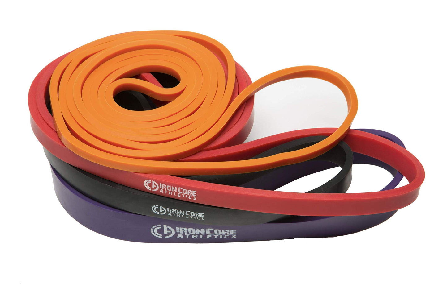 Iron Core Athletics 4-Band Exercise Bundle - Orange, Red, Black & Purple - Versatile Range 5-80 lbs - Comprehensive Fitness Set for All Training Levels