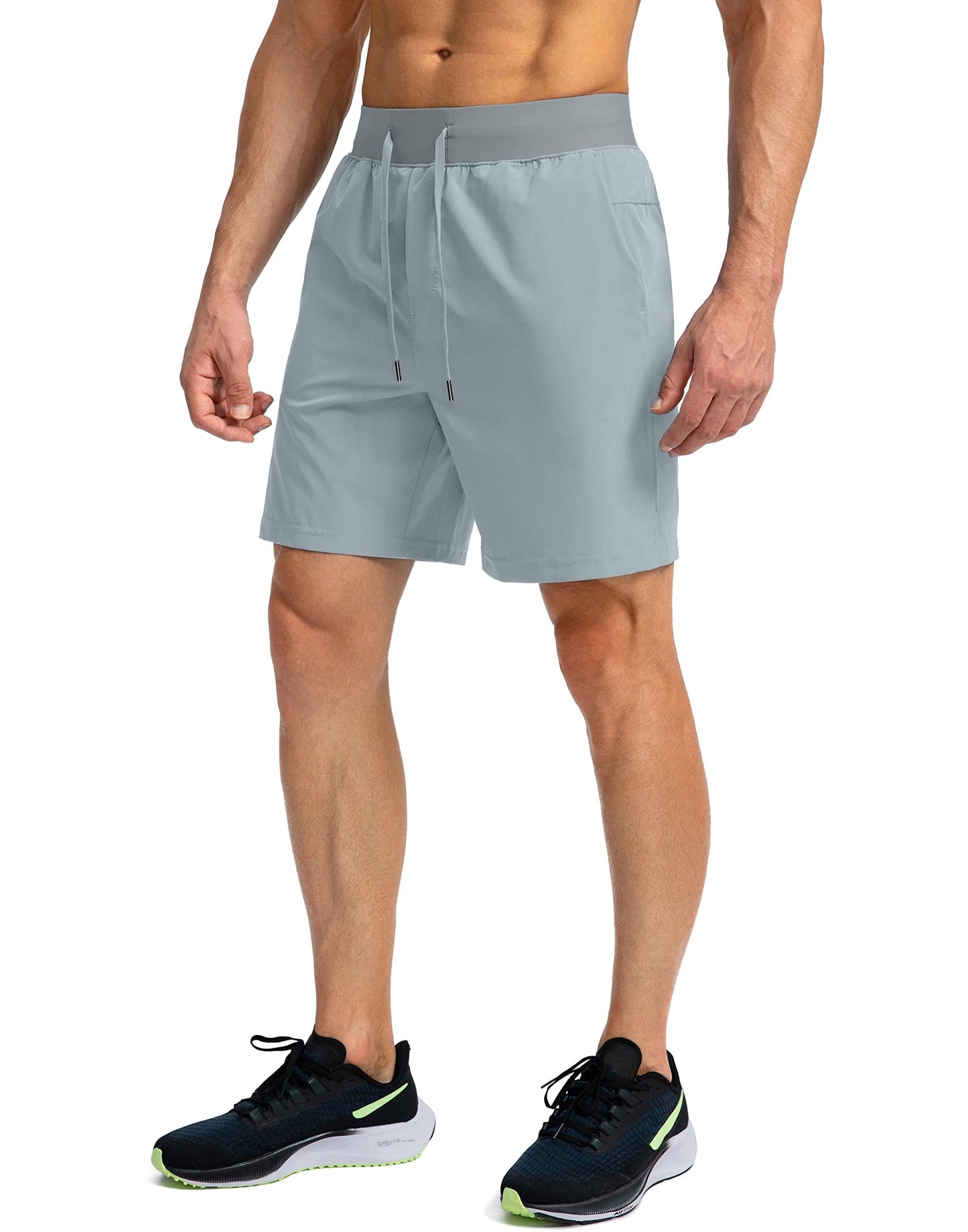 Soothfeel Men's Running Shorts with Zipper Pockets 7 Inch Lightweight Quick Dry Gym Athletic Workout Shorts for Men (Light Grey2, L)