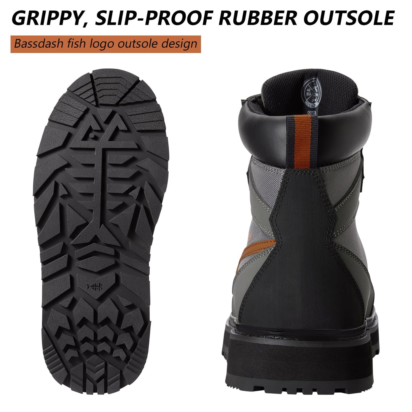 BASSDASH Men’s Wading Boots Lightweight Anti-Slip Rubber Sole Fly Fishing Wading Shoes