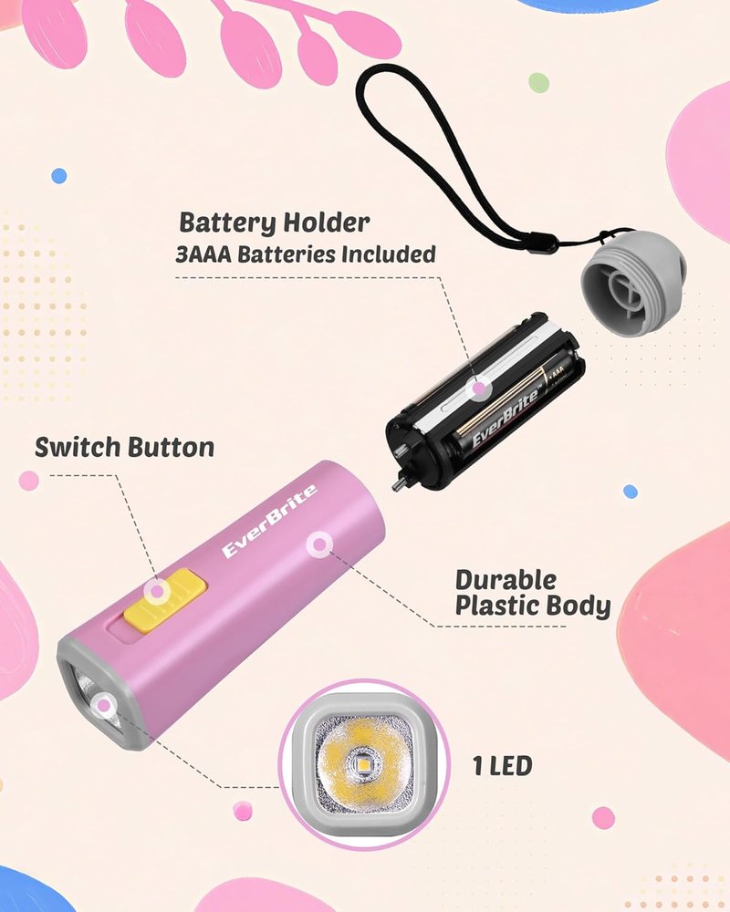 Mini LED Flashlight - Compact Emergency Torch with Lanyard | Pink, 3AAA Battery Included