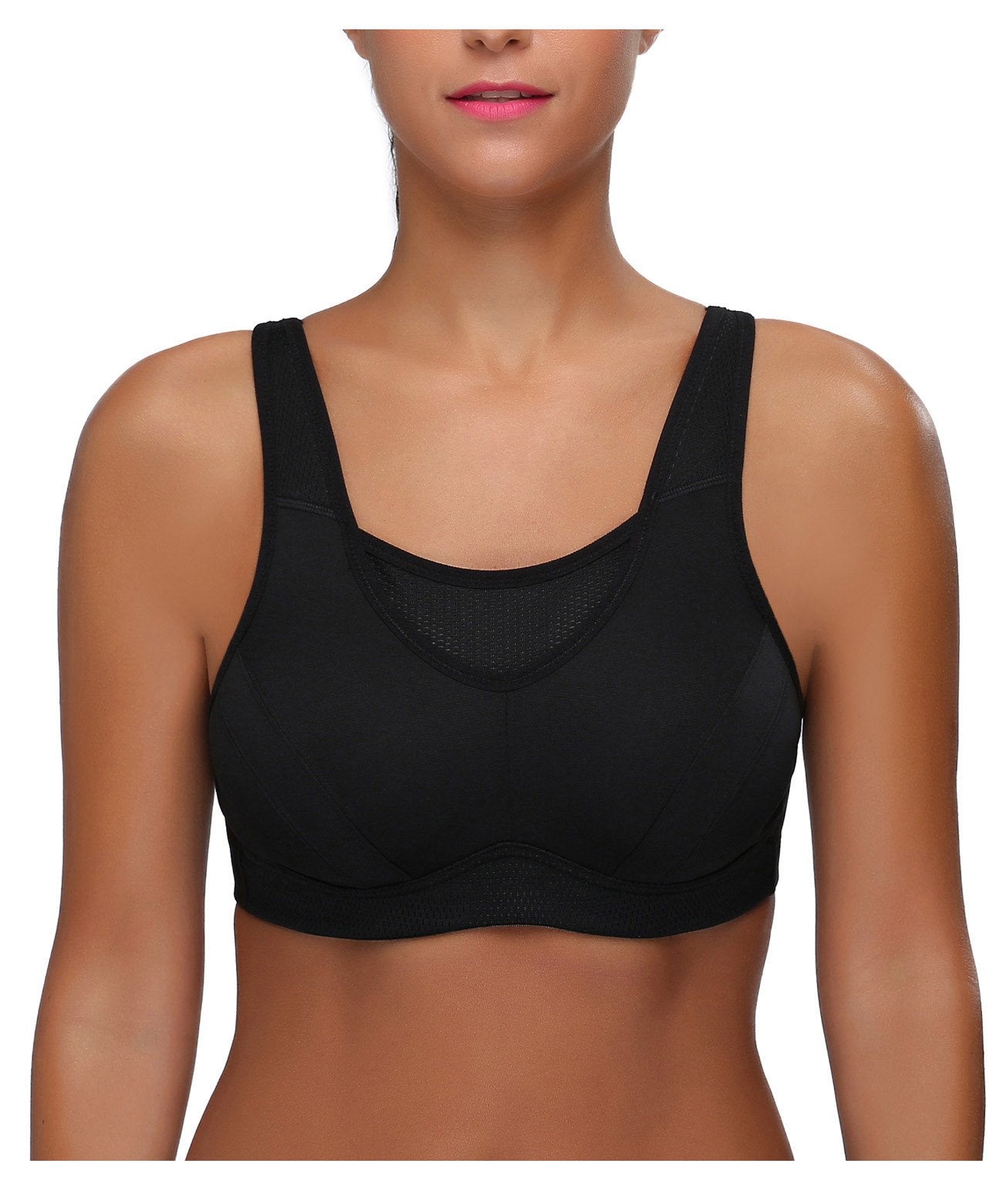 Wingslove Women's Full Coverage High Impact Wirefree Workout Non Padded Sports Bra Bounce Control (Black,38DD)