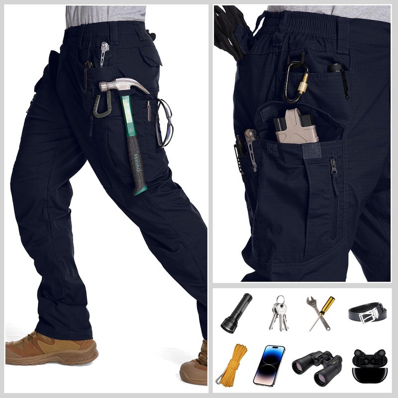 Mens Cargo Tactical Pants Cotton Water Resistant Ripstop Flex Stretch BDU Outdoor Hiking Work Pants for Men (9929 Navy Blue 34)