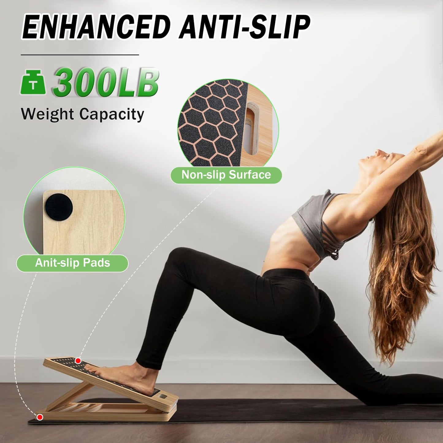 Adjustable Slant Board for Exercise& Calf Stretch Board, Non-Slip Balance Training Platform, Valentine's Day Gift, Multi-Functional Wooden Stretch Board & Slant Board for Physical Therapy(Bark Brown)