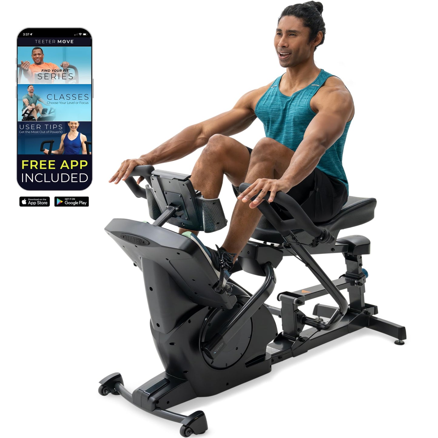 Teeter Power10 Rower with 2-Way Magnetic Resistance Elliptical Motion - Indoor Rowing Machine w/Bluetooth HRM Connectivity, Teeter Move App - Free Classes & Coaching (Power10 Max)