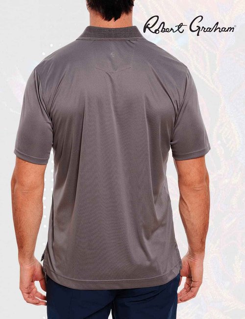 Robert Graham Men’s Ace Short-Sleeve Knit Shirt, Pull-On Polo for Men, Large, Medium Grey