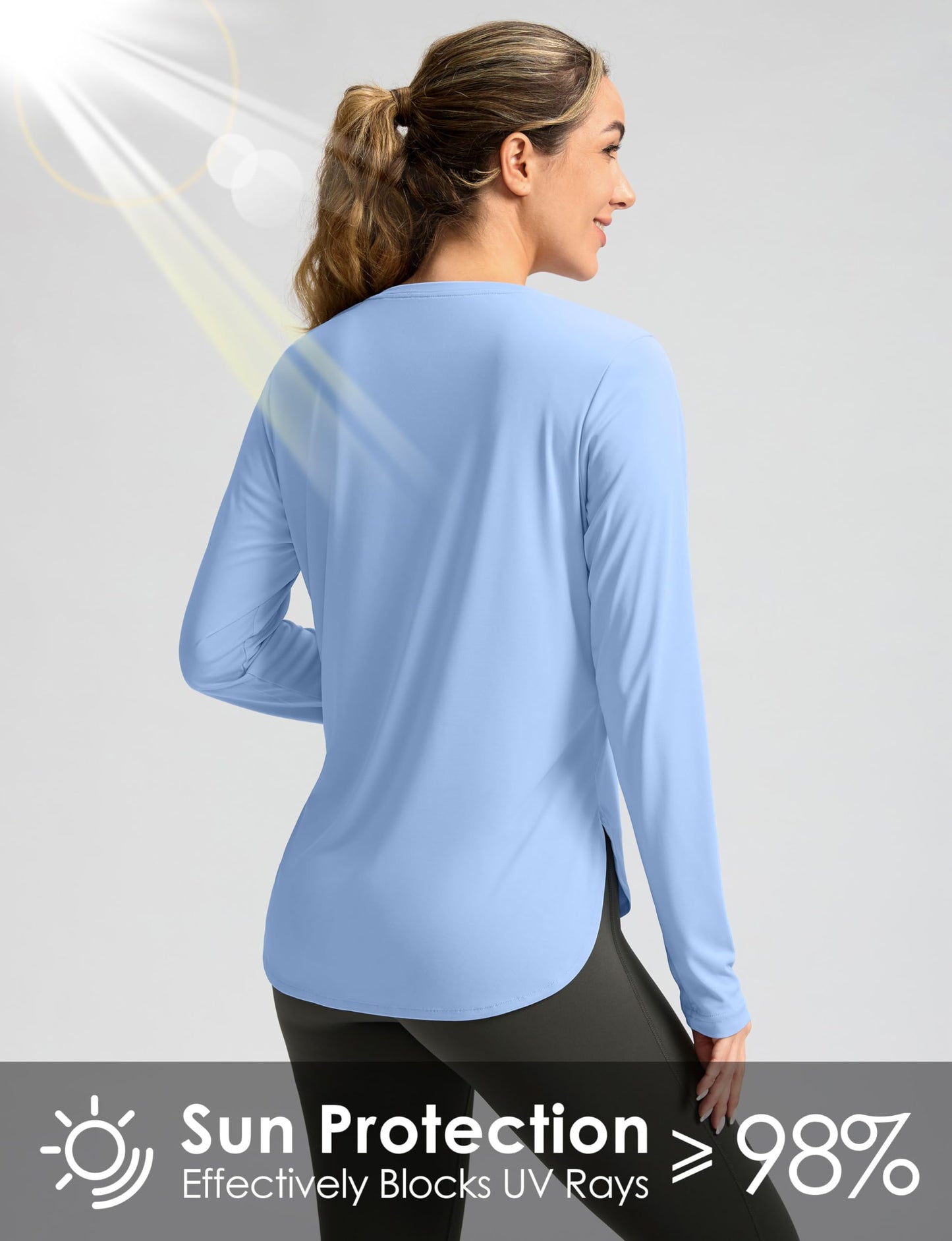 Women's Sun Shirts UPF 50+ Long Sleeve UV Protection Shirt Lightweight Quick Dry Workout Hiking Tops for Women(Haze Blue,XS)