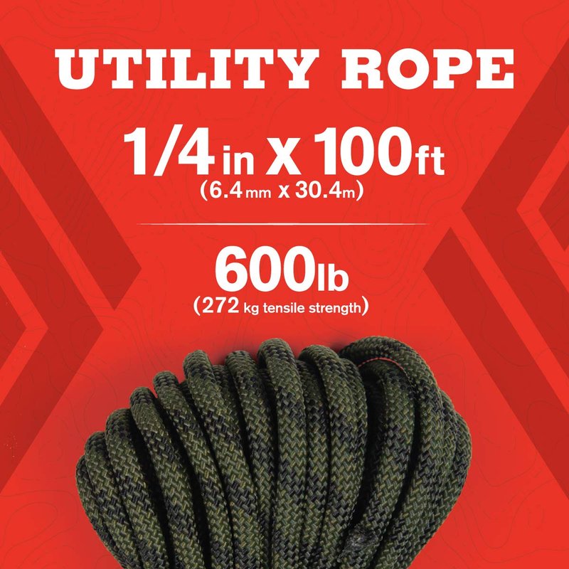 Atwood Rope MFG 1/4” inch Braided Utility Rope. Camouflage, 100ft Made in USA, Lightweight Strong Versatile Rope for Camping, Survival, DIY, Knot Tying