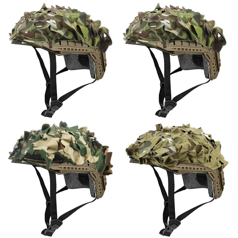 Motionchic 4 Pcs Helmet Cover Tactical Scrim Airsoft Leaf Cover Camo Military Gear Combat Fast Tactical Accessories Military Paintball Hunting Shooting Gear, Helmet Not Included