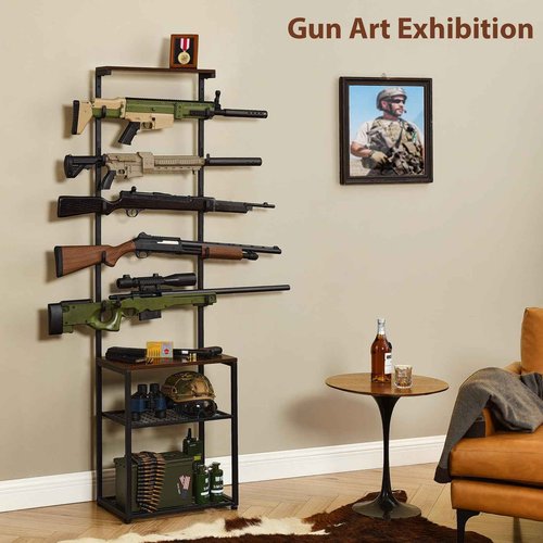 Poyilooo Gun Rack, Indoor Gun Racks for Wall Mount Gun Display Stand, Floor Gun Stand Holds up 5 Guns Storage Airgun Rifle Holder Hunting Gun Shelf (Black, Large-19.7" L)