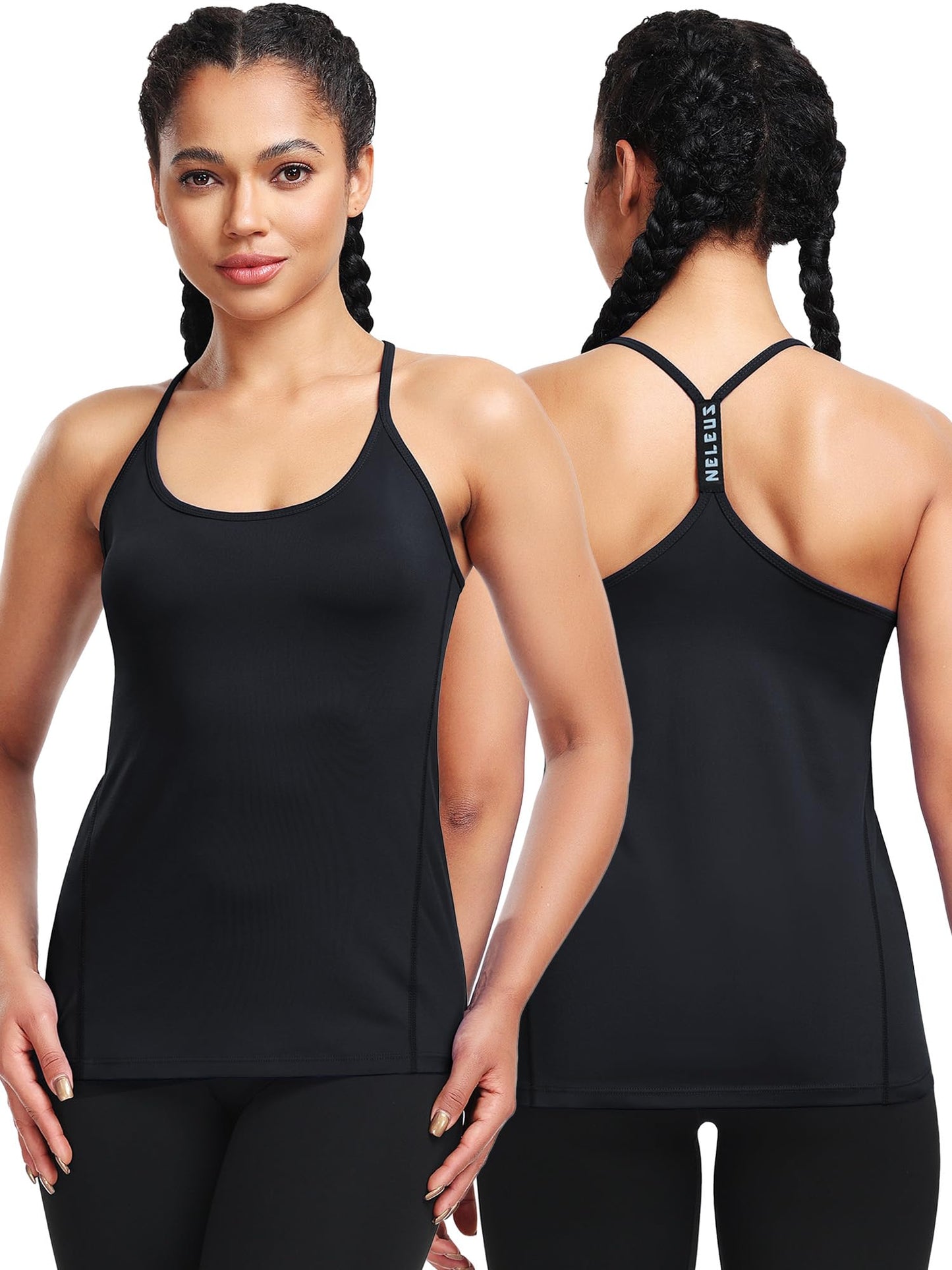 NELEUS Women's Running Tank Tops Racerback Athletic Workout Yoga Shirts,3 Pack,Black/Grey/White,US XL,EU 2XL
