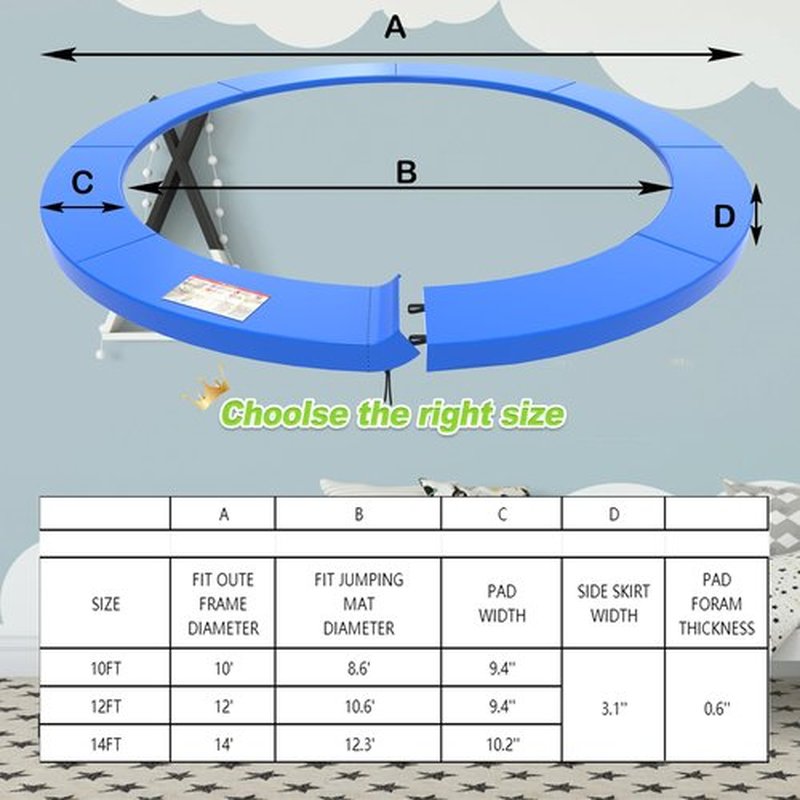 Deomod Trampoline Pad, Trampoline Replacement Safety Pads, Universal Round Trampoline Pad, Trampolines Spring Cover, Fits 10ft 12ft 14ft Frames, Disconnect Interface - Waterproof Accessories