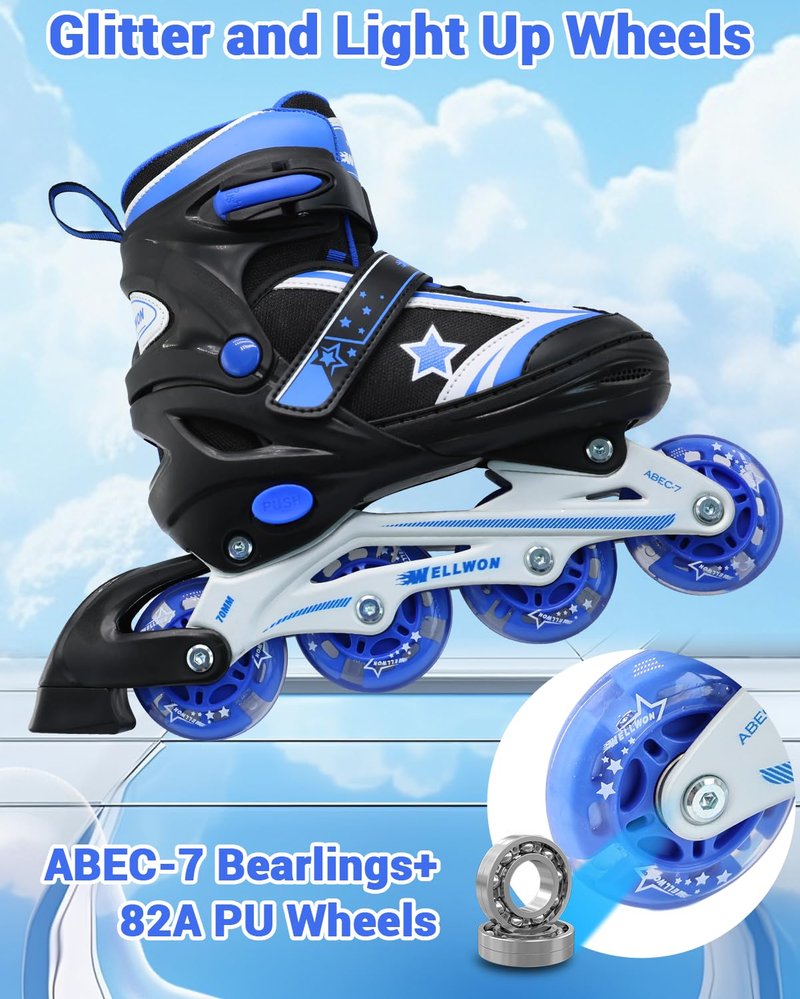 Kids Inline Skates for Boys and Girls Ages 6-12, Adjustable Beginner Skates with Light Up Wheels for Kids Youths Teen