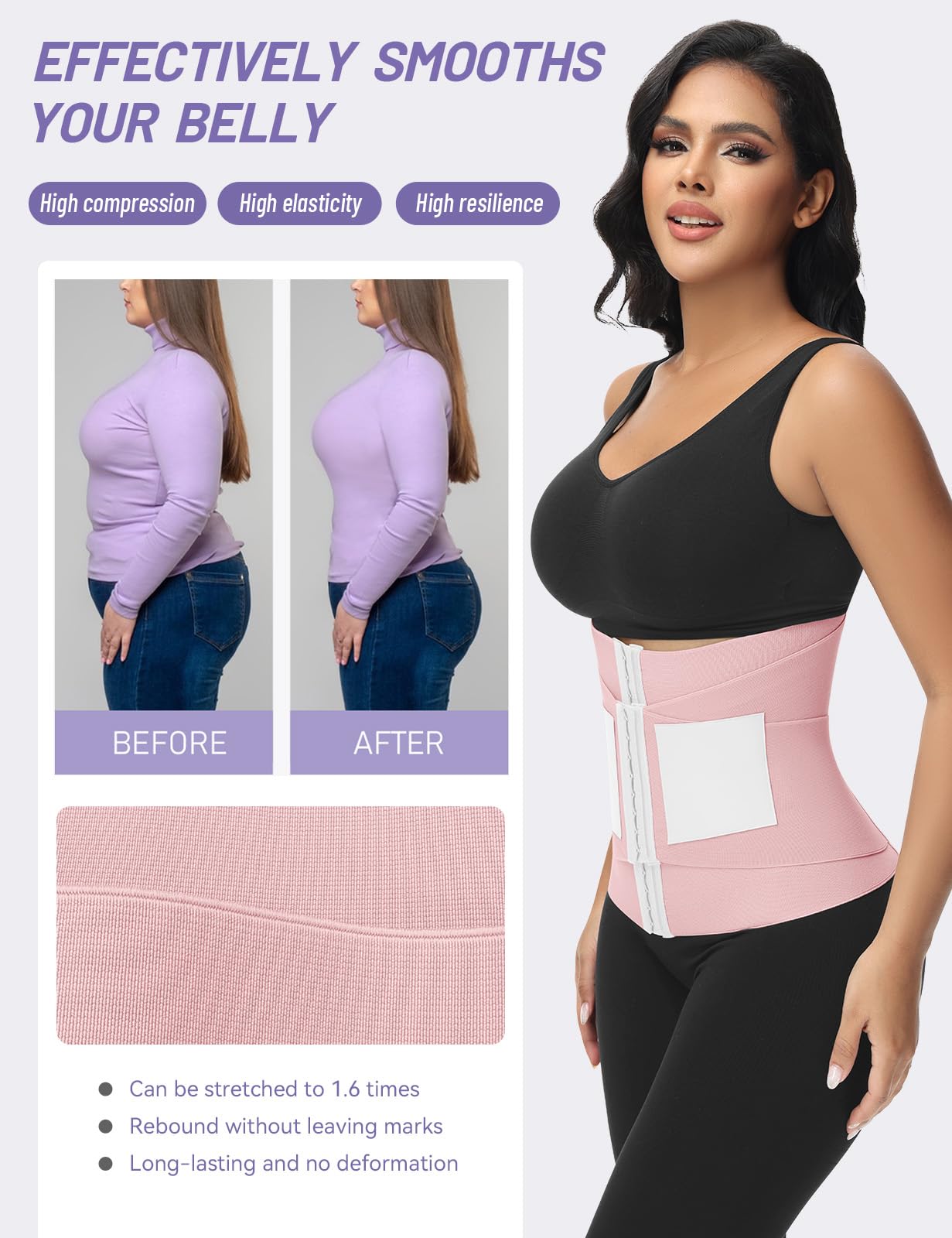 SHAPSHE Waist Trainer for Women Workout Waist Cincher Trimmer Belly Belt Segmented Tummy Control Body Shaper Triple Wrap Pink S