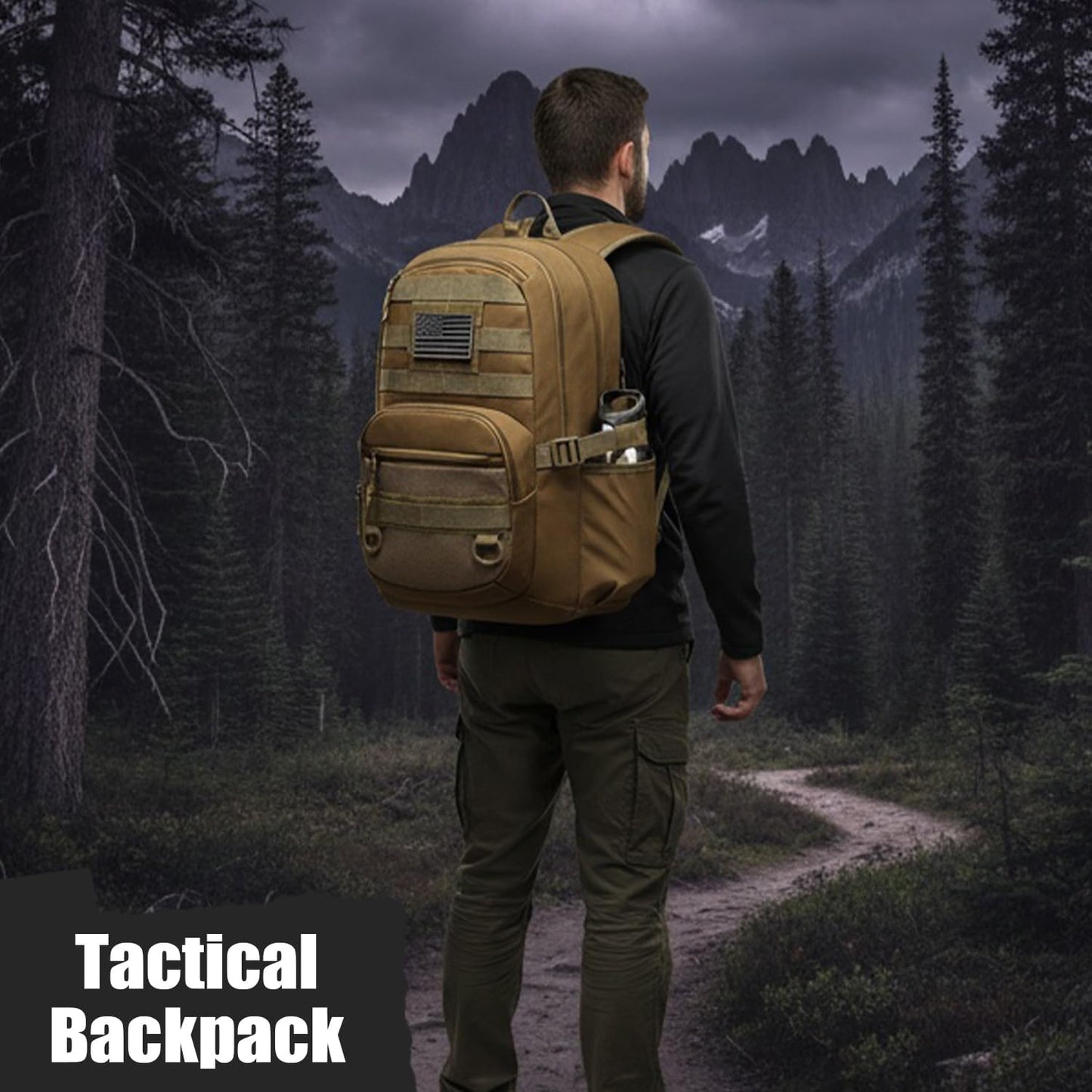 Tactical Backpack - Military Molle 3-Day Assault Pack for Hiking | Brown Rucksack