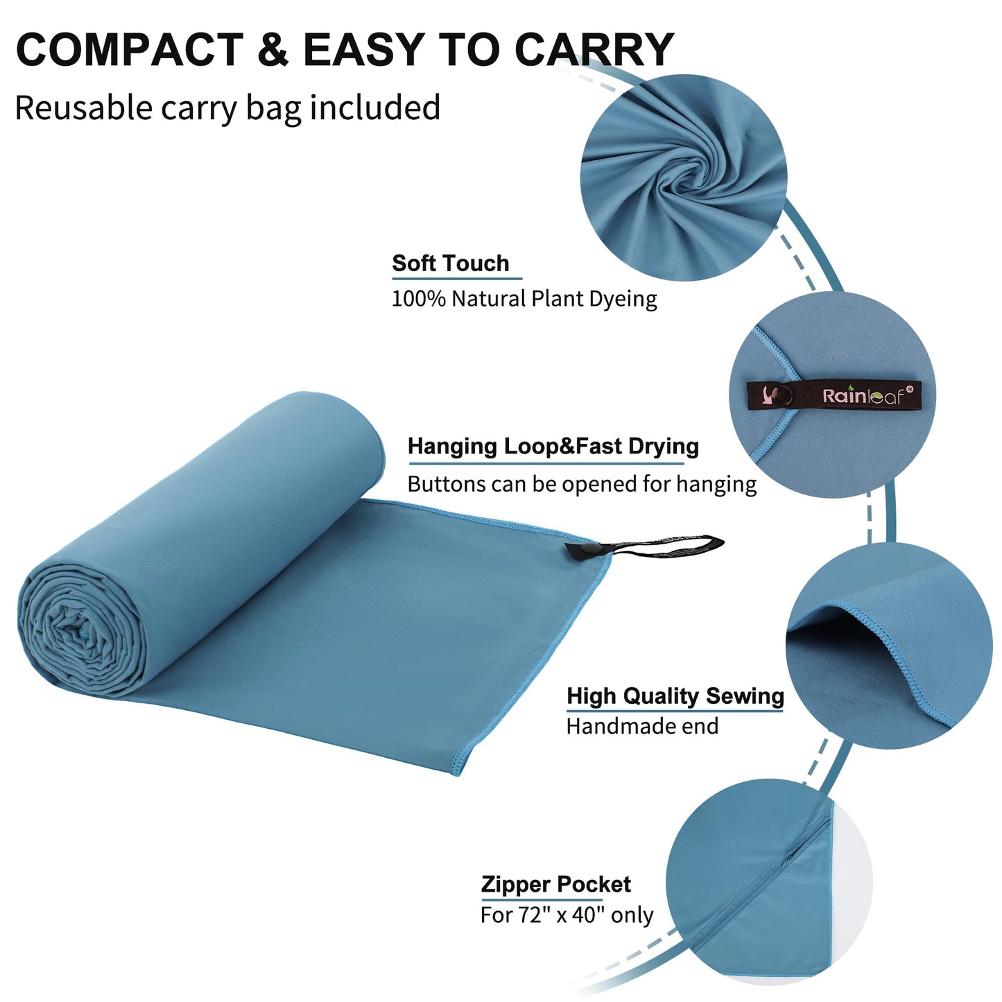 Rainleaf Microfiber Towel Perfect Travel & Gym & Camping Towel. Quick Dry - Super Absorbent - Ultra Compact - Lightweight. Suitable for Trip, Beach, Shower, Backpacking, Pool