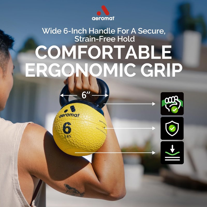 Aeromat Elite Mini Kettlebell Medicine Ball - 3lb Kettlebell Weight Balls for Exercise, 6" dia Weighted Exercise Ball, Strength Training Kettlebells, Kettlebell Workout Squat Weights, Red