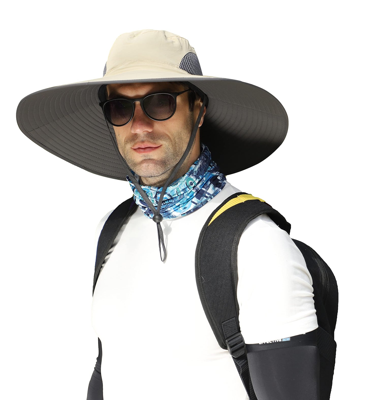 Leotruny Men Wide Brim Sun Hats UPF50+ Waterproof Breathable Bucket Hat for Fishing, Hiking, Camping (C01-khaki)