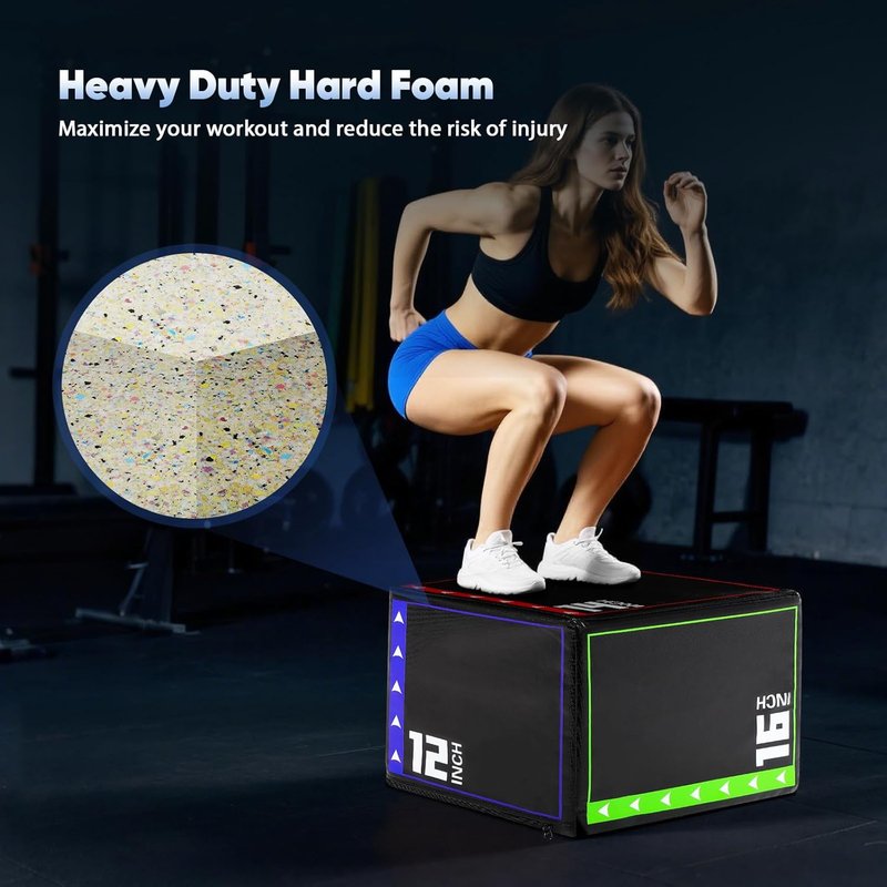 Plyometric Jump Box - 3 in 1 Heavy Duty Foam for Home Gym | Non-Slip PVC Leather, Easy to Clean for HIIT & Strength Training