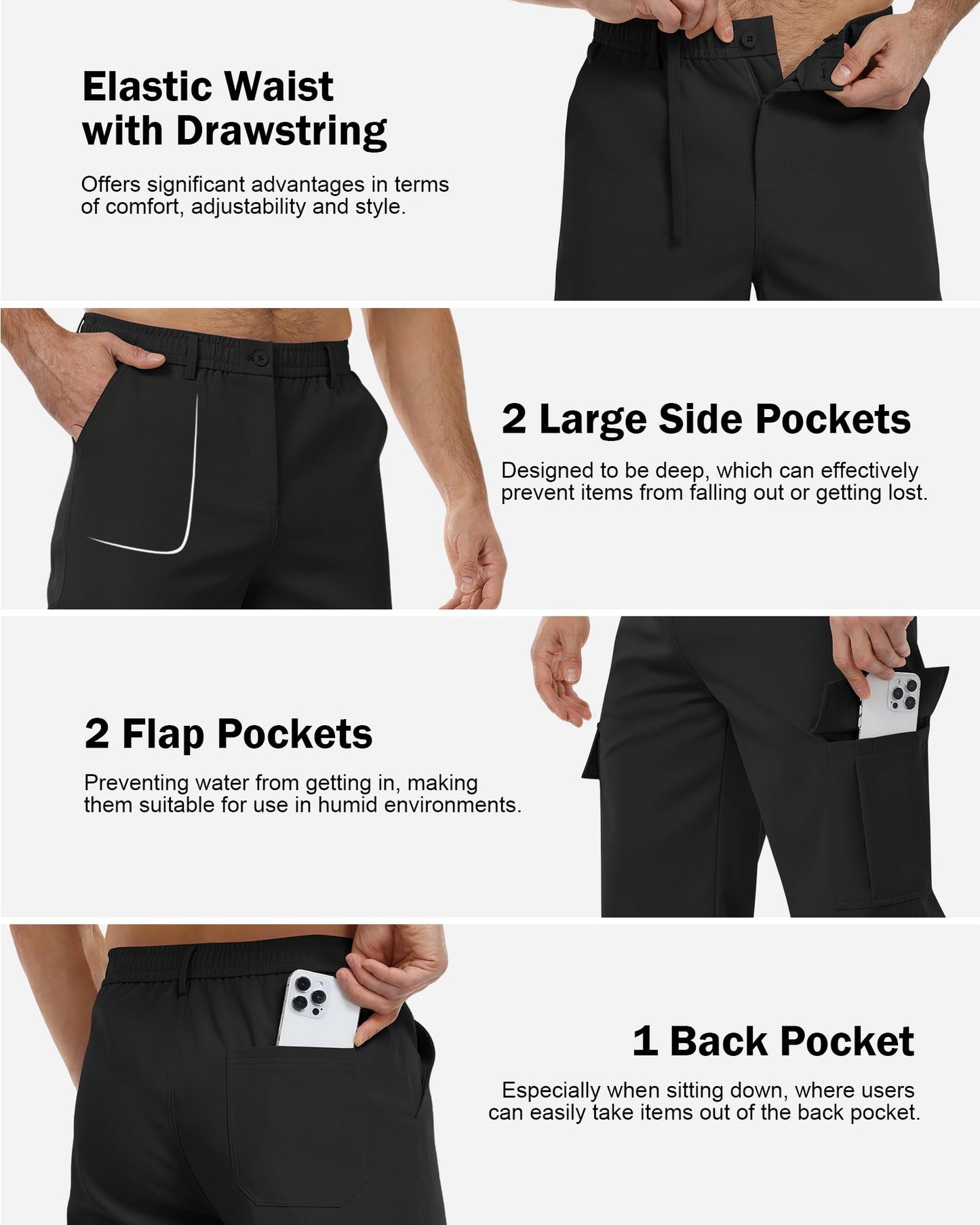 DOWMQ Mens Cargo Joggers Stretch Casual Sweatpants Elastic Waist Drawstring Tapered Pants for Men Hiking Pants with 5 Pockets Black, M