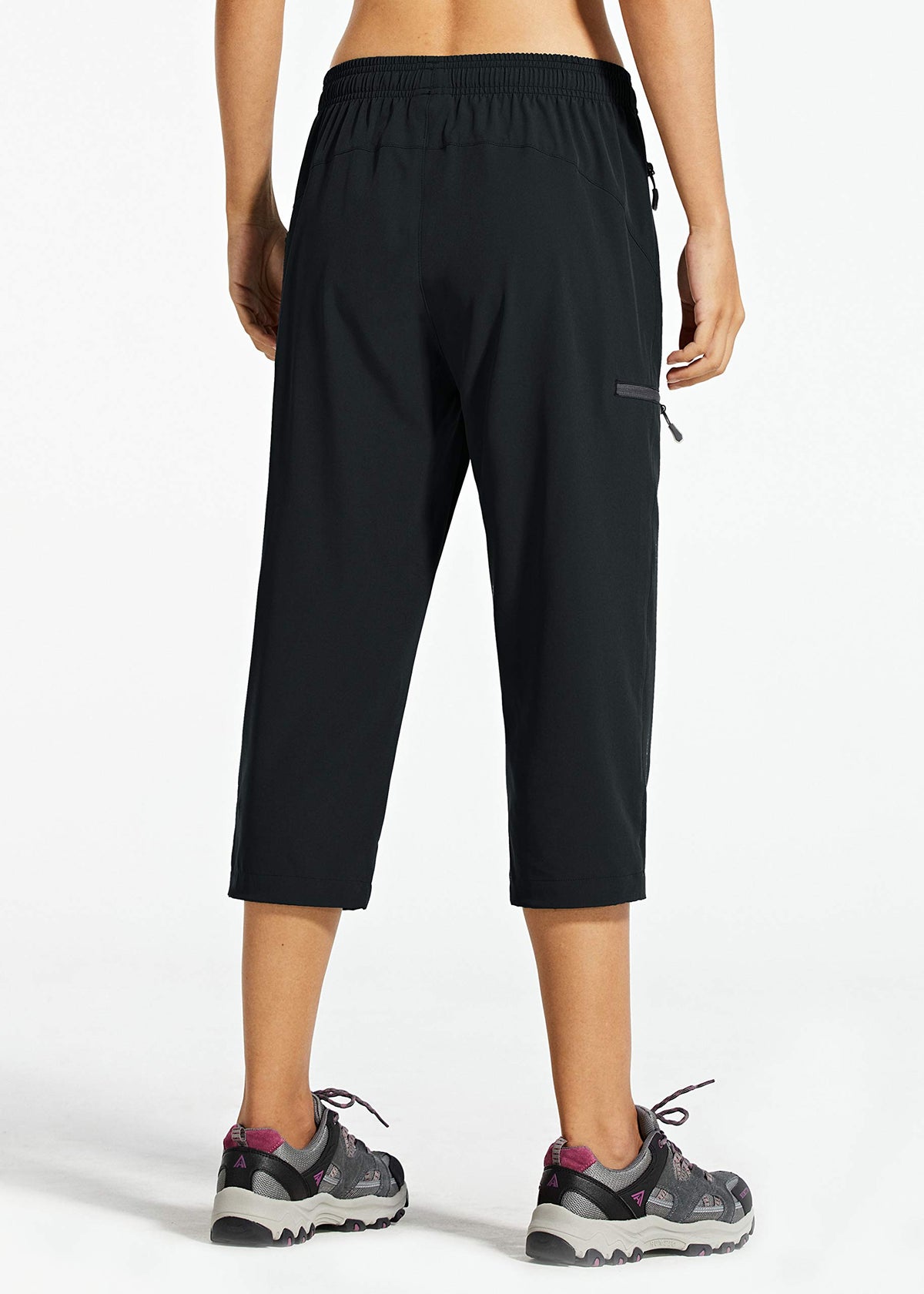 Libin Women's Capri Pants Lightweight Quick Dry Cargo Hiking Capris Travel Casual Cropped Pants Zipper Pockets, Black L