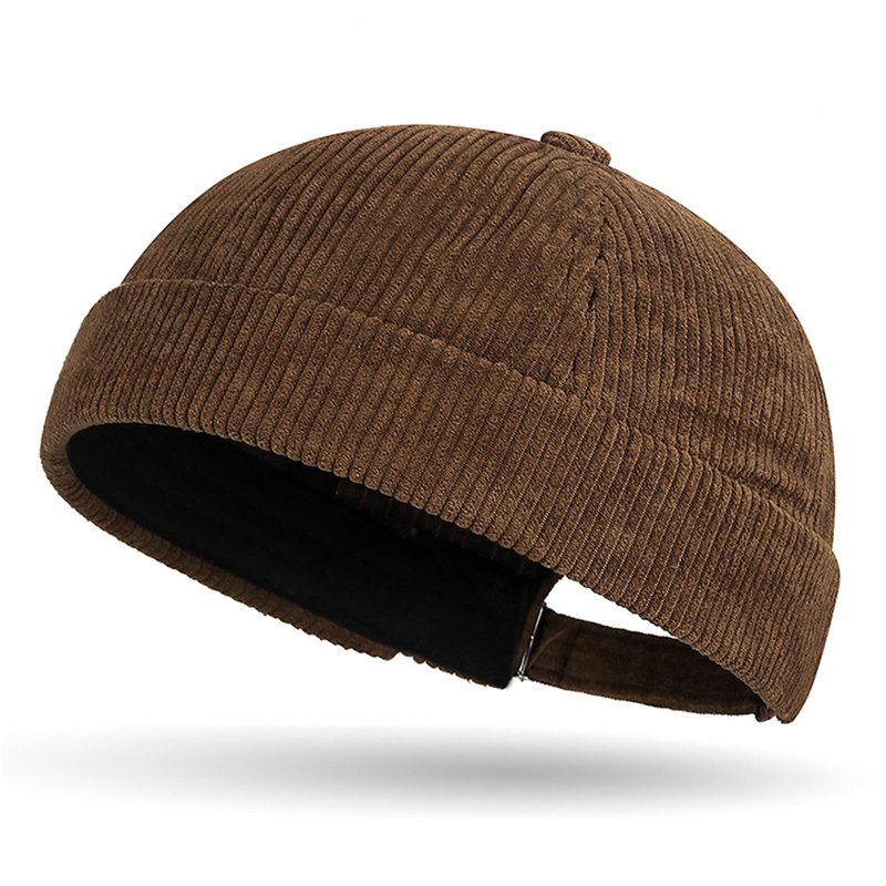 Corduroy Brimless Hat for Men Women Solid Rolled Cuff Docker Cap Harbour Beanie Hats Landlord Hat Sailor Cap K274