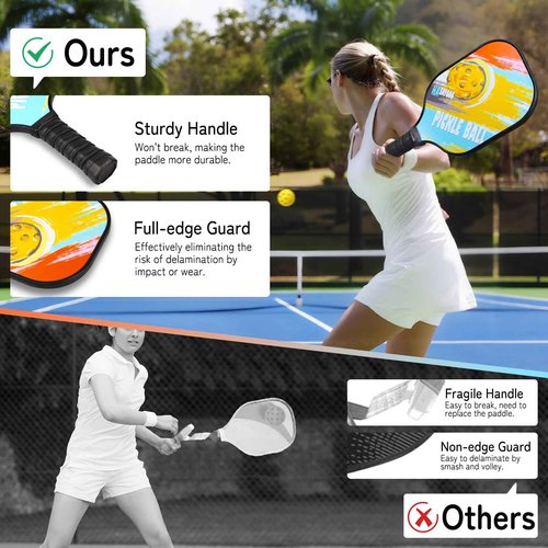 Pickleball Paddles Set of 2 with Bag & Trainer for Beginner, Lightweight Fiberglass Pickle Ball Rackets Honeycomb Core - Eye-Catch Pickle Cardio Equipment - 7.76oz