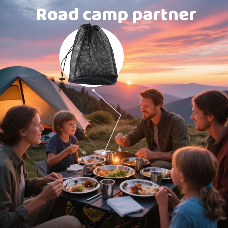 Scout Camping Mess Kits, Stainless Steel Utensils Camping Dinnerware Kit, Boy Scout Dishes Set with Mesh Bag Camping Cutlery Set Easy to Carry Clean for Backpacking, Camping, Hiking and Picnics