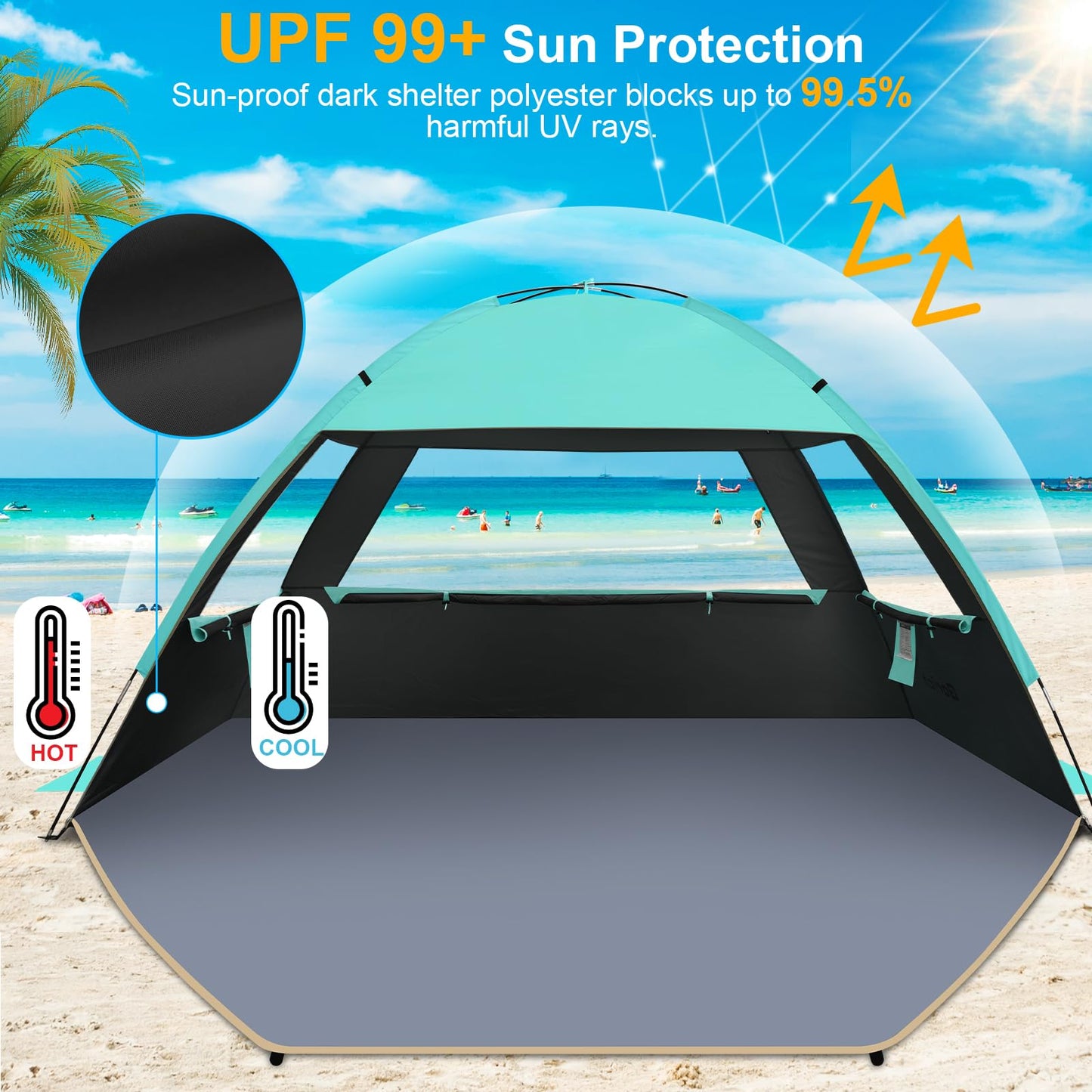 Gorich Beach Tent Sun Shelter for 3/4-5/6-7/8-10 Person with UPF 50＋ UV Protection, Lightweight & Easy Setup Beach Shade Canopy, Portable Beach Shade Tent Beach Cabana