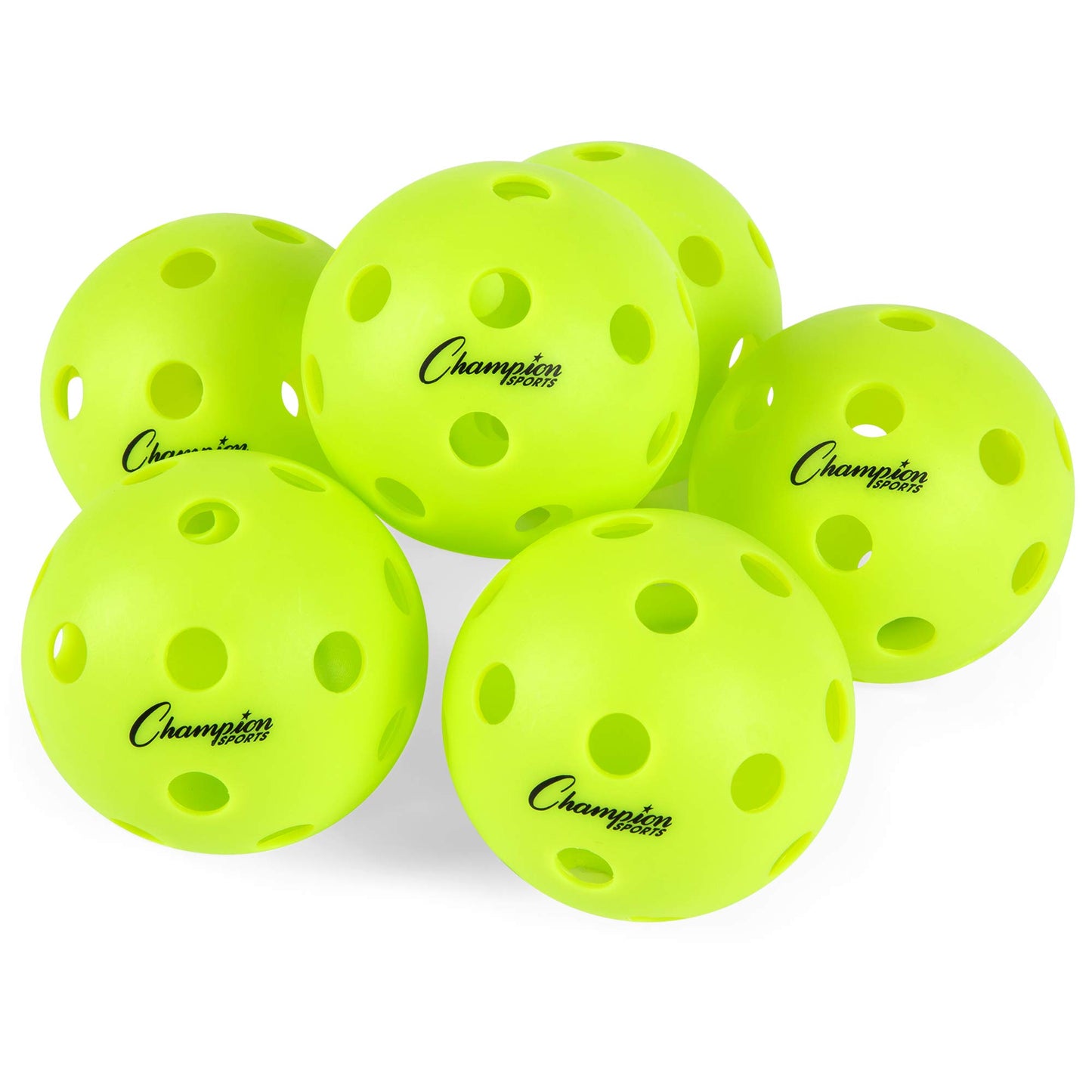 Champion Sports Indoor Pickleball Balls: USAPA Approved Official Size Tournament Pickleballs - Optic Yellow Pickleball Ball Set for Indoor Courts - 6 Pack
