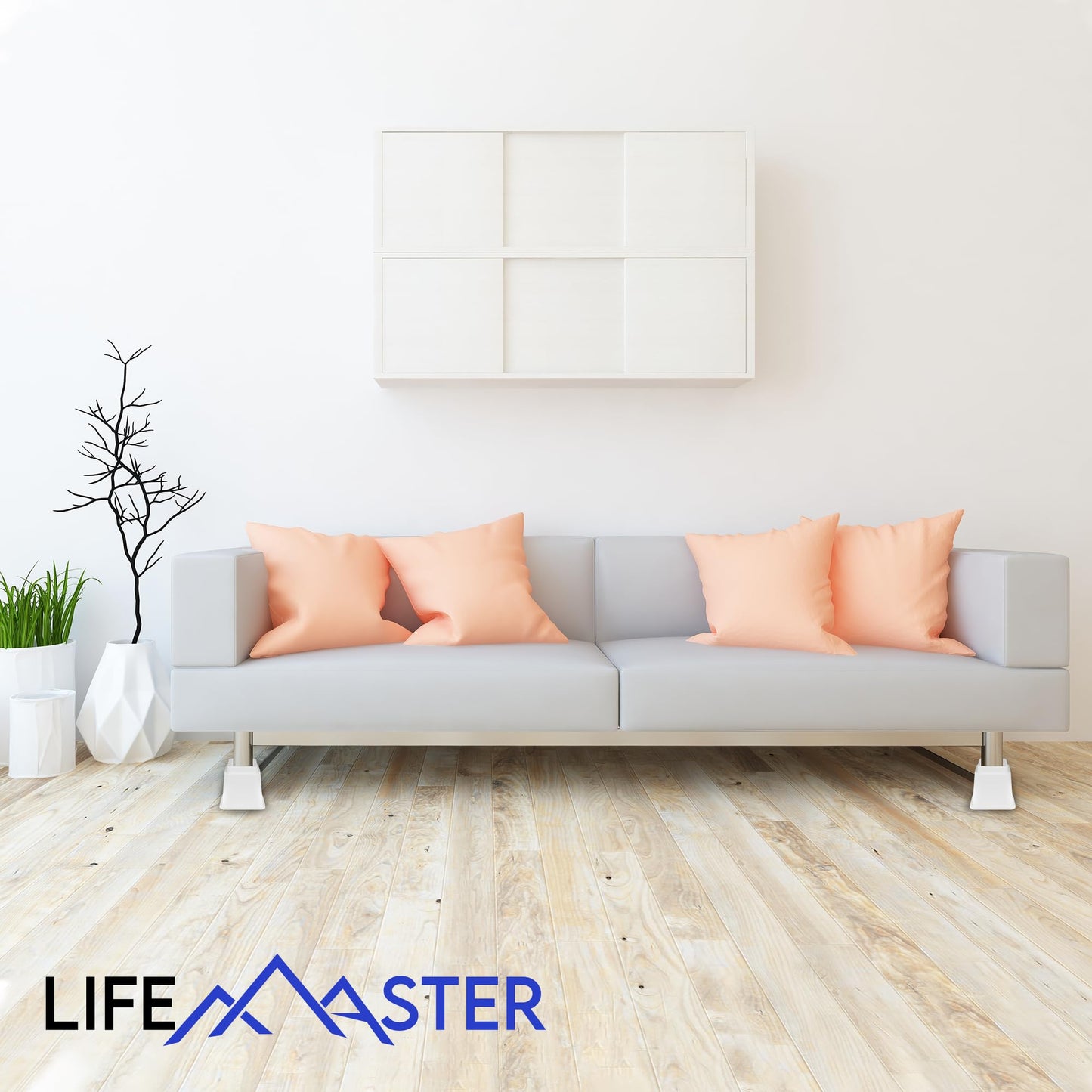 LifeMaster 16pcs Adjustable Bed Risers - 3.5 inch Heavy Duty Furniture Lifts for Sofa, Couch - Creates Under Bed Storage, Sup Ports 1300 lbs - Compatible with Most Furniture - White