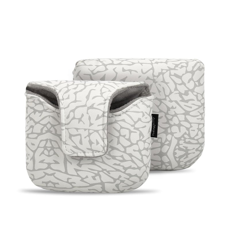 YuEagleSky Golf Club Mallet Putter Head Cover White with Grey Elephant Print Design - Magnetic Closure, Durable PU Material - Single Package
