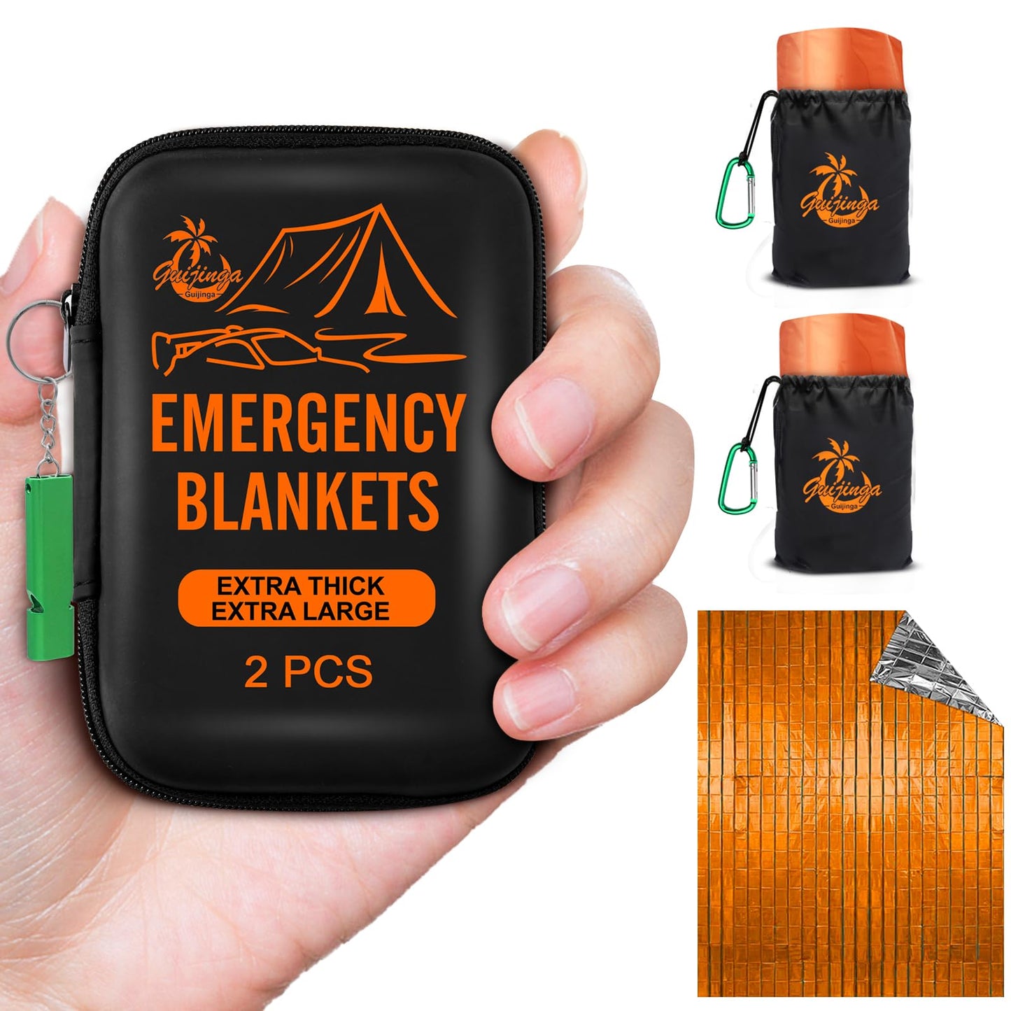 Guijinga Emergency Blankets for Survival, 2-Pack/4-Pack Space Blankets, Gigantic & Extremely Thick Survival Blanket, Suitable for Outdoor Survival, Camping, and Hiking