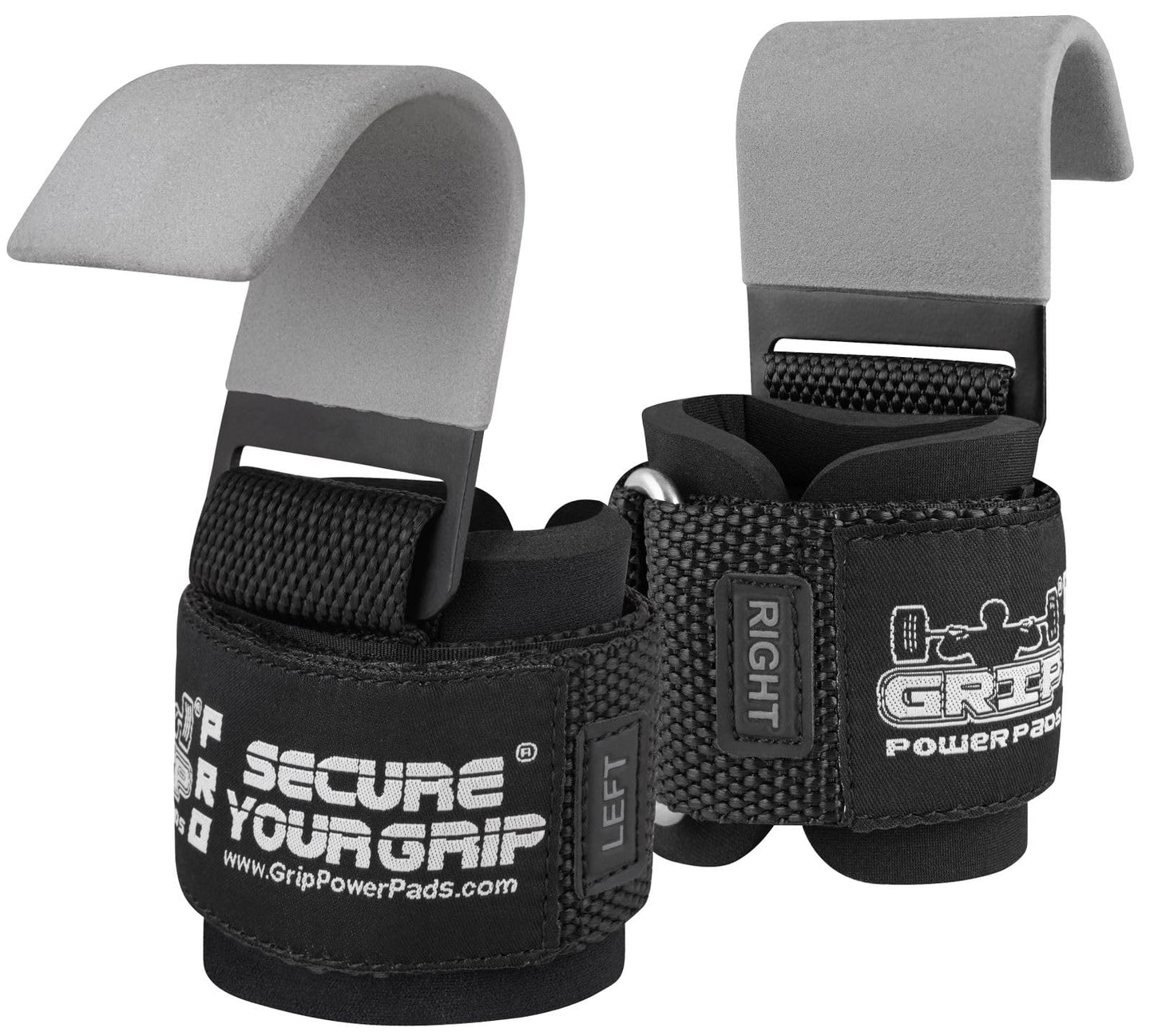 Weight Lifting Hooks Heavy Duty PRO Lifting Wrist Straps Deadlift Straps Power Lifting Grips Weightlifting Gym Gloves Men & Women (Gray, Men-Wrist Size Large)
