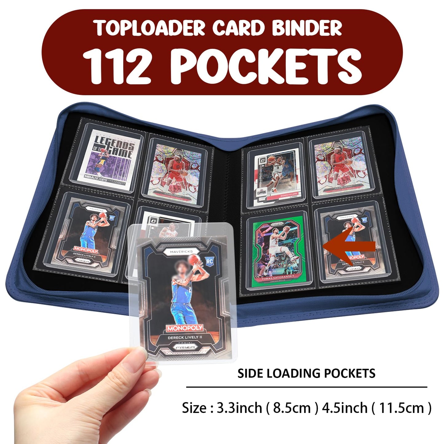 Toploader Binder 4 Pocket, HYMENEX Top Loader Card Binder Holds 112 Toploader Cards for Trading Sports Cards - Black
