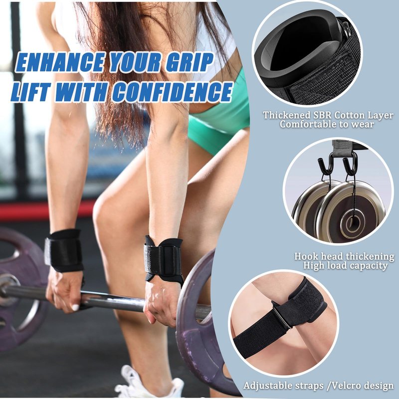 VDYXEW Weight Lifting Hooks for Deadlifting (Pair), 660Lbs Capacity Non-Slip Wrist Support Straps for Men & Women, Gym Wrist Wraps for Pull Up, Fitness, Strength Training, Bodybuilding Workout