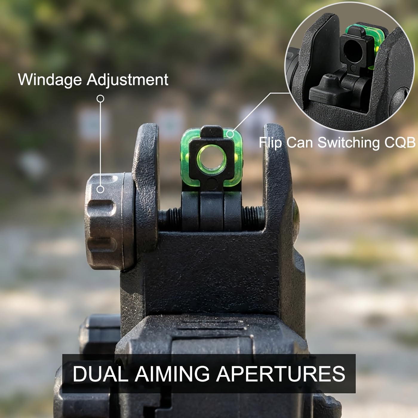 DOPETANE Fiber Optic Sights Flip Up Front and Rear Backup Sights with Red Green Fiber Optics Polymer Fiber Sight Black