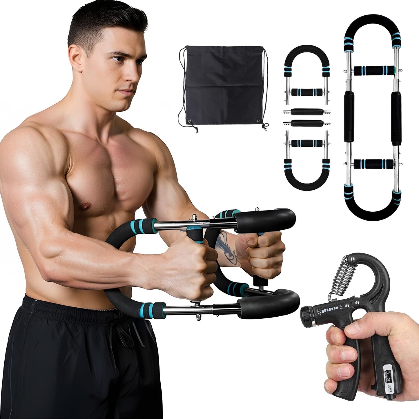 Twister Arm Trainer for Men & Women – Adjustable Forearm & Hand Grip Strengthener – Upper Body Workout Equipment with Travel Bag