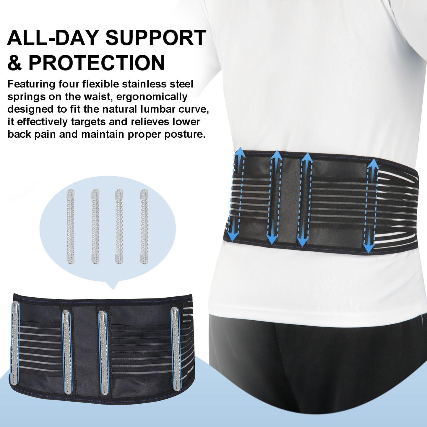 Back Brace for Lower Back Pain Relief, Lumbar Support Belt for Work for Men&Women with Magnet, 4 Reinforced Stays, Self Heating Adjustable Back Support for Sciatica, Herniated Disc, Scoliosis (Large)