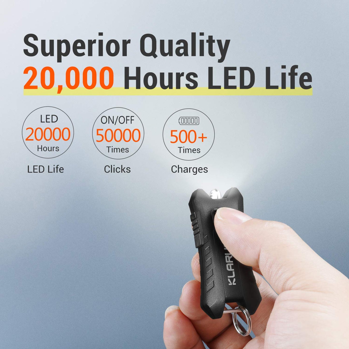 klarus Mi2 Mini LED Keychain Flashlights, Super Lightweight & Small Rechargeable 40 Lumens EDC Flash Light with Built-in Battery and USB Cable(Orange)