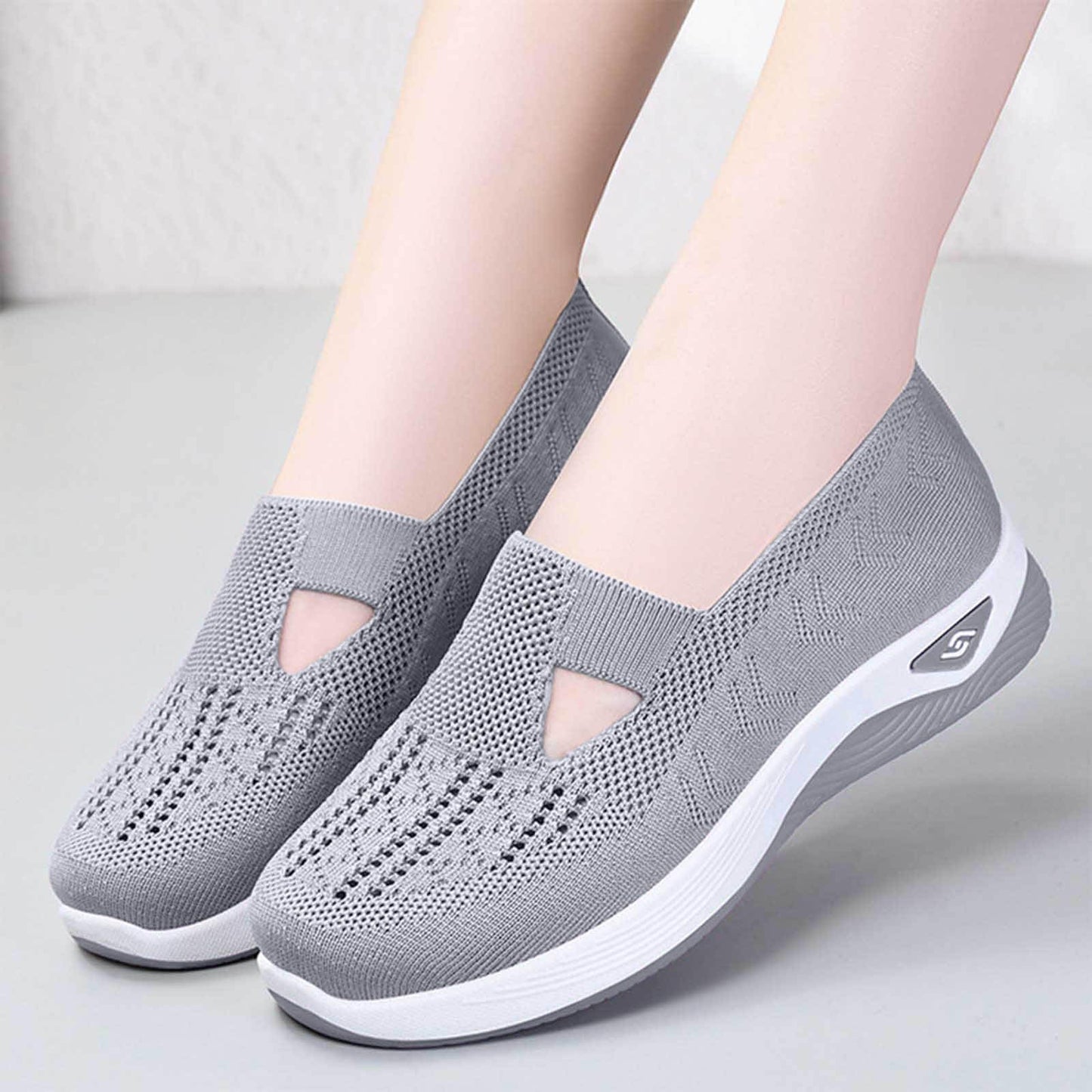 Generic Womens Slip on Sneakers Women's Slip on Sneakers Shoes Woven Orthopedic Breathable Soft Shoes Walking Diabetic Foam Shoes Hands Free Slip in V-667 Gray 6.5