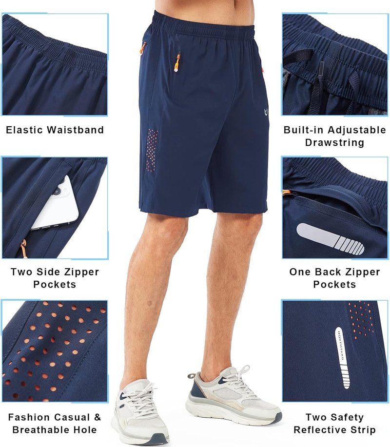 Men's Athletic Running Shorts - Quick Dry Lightweight Gym Workout | 7"/9"/5" | 3 Zipper Pockets