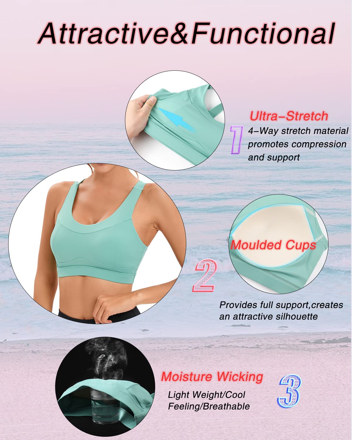 RUNNING GIRL High Impact Sports Bras for Women,Racerback Green Bra Workout Crop Tank Tops Longline Sports Bra Push up(WX2667 Green M)