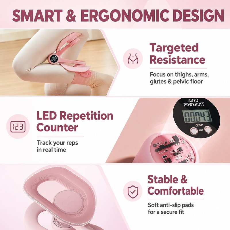 Hip Thigh Trainer, 360°Adjustable Pelvic Floor Exercise with LED Display, Inner Thigh Workout & Postpartum Recovery for Women, Home Gym Equipment for Hip, Leg, Arm