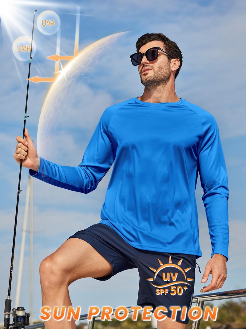 ZITY 7 Pack Sun Shirts for Men UV Protection Long Sleeve Crew Neck Running Activewear T-Shirts Fishing Workout Gym Shirt