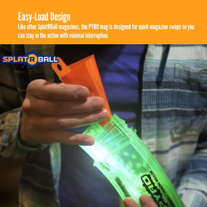 SplatRBall Pyro Glow‑in‑The‑Dark Gel Bead Blaster Magazine - 550 Round Capacity - LED - Green