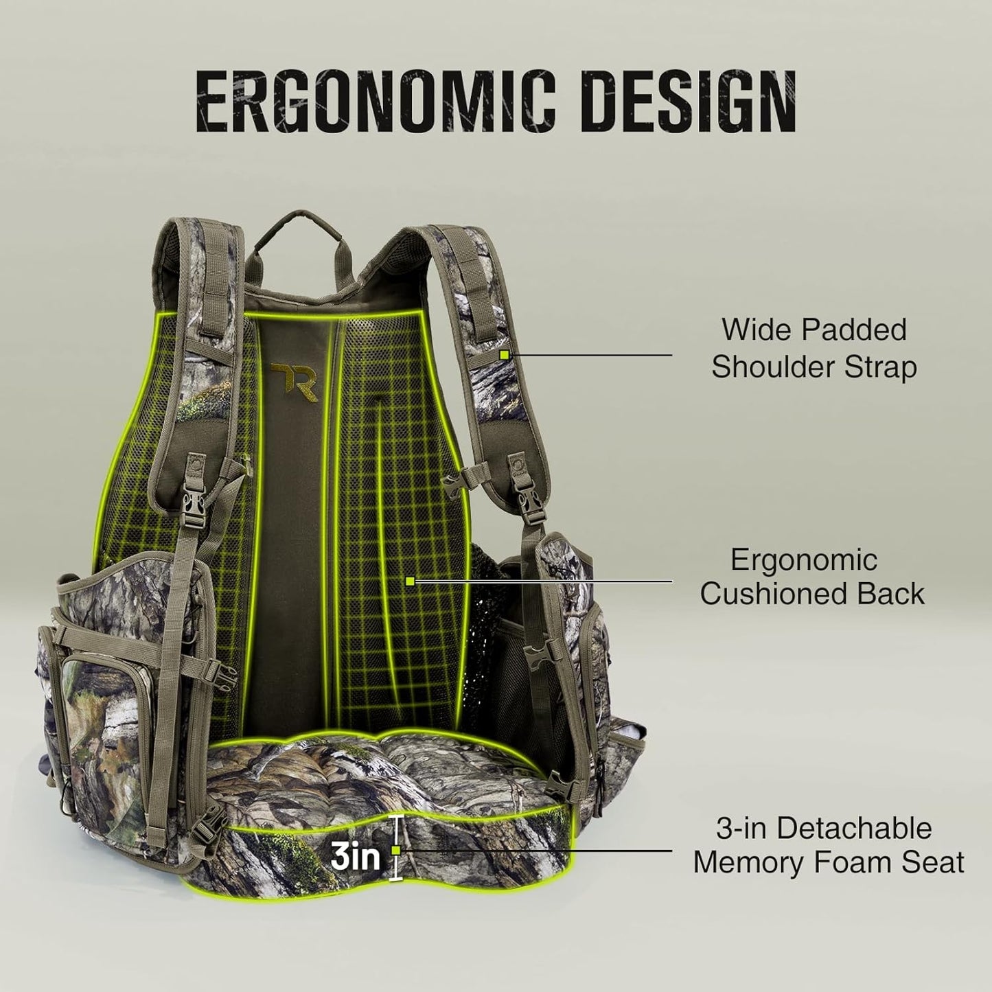 Turkey Hunting Vest with Frame & Seat - Camo, Memory Foam Cushion, Multi-Pocket Storage | Adjustable Lightweight Gear for Men & Women