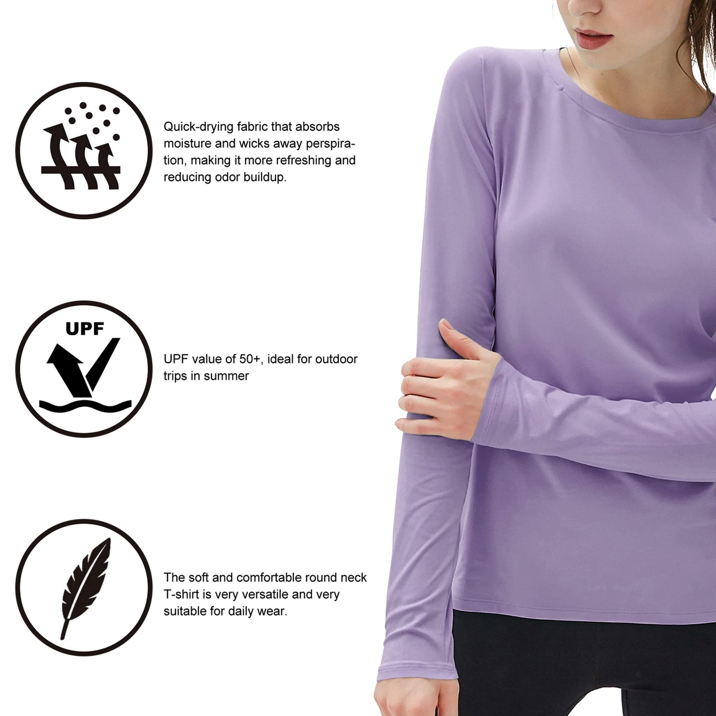 isnowood Womens Long Sleeve Rash Guard, 2 Pack UV UPF 50+ Sun Protection Shirts, Quick Dry Tops for Swimming Workout Hiking Running