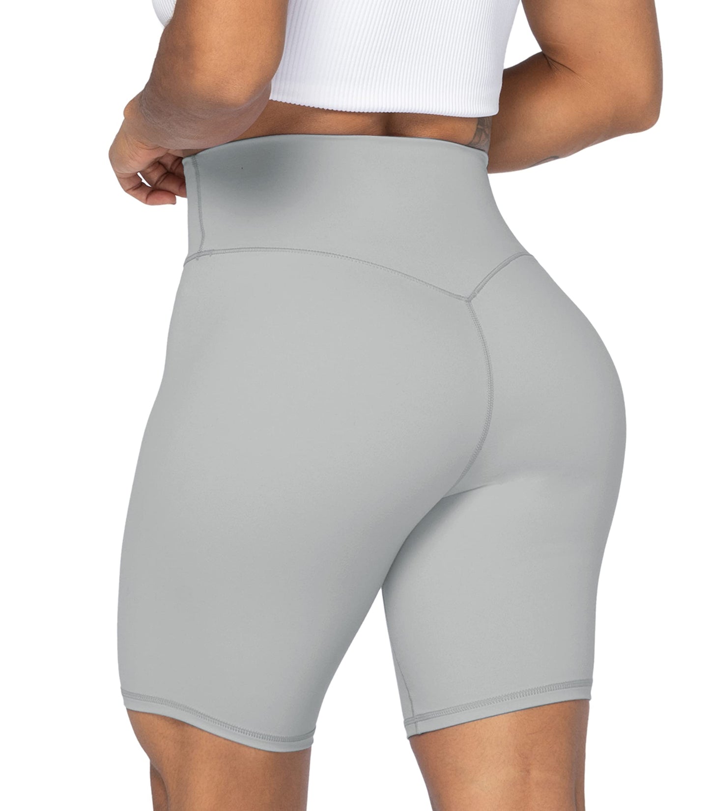 Sunzel No Front Seam High Waist Biker Shorts for Women, Squat Proof Yoga Workout Gym Bike Shorts 8" Grey Medium