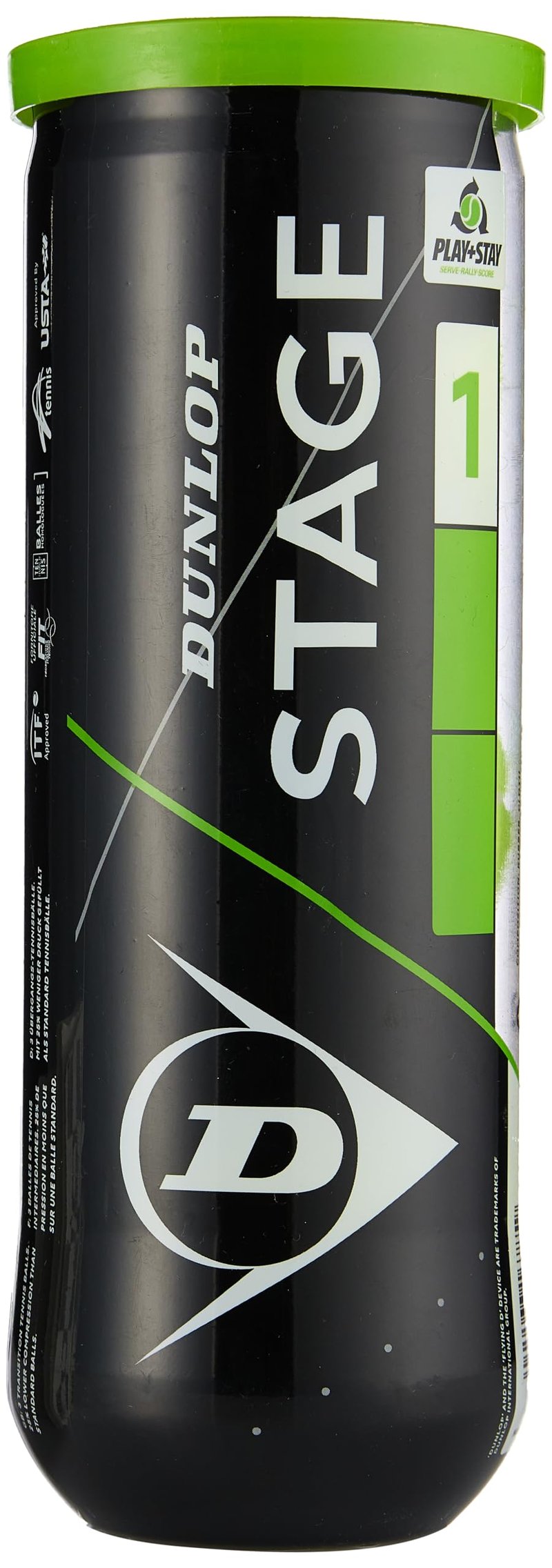 Dunlop Sports Stage 1 Tennis Ball, Green (Black), 3 Ball can
