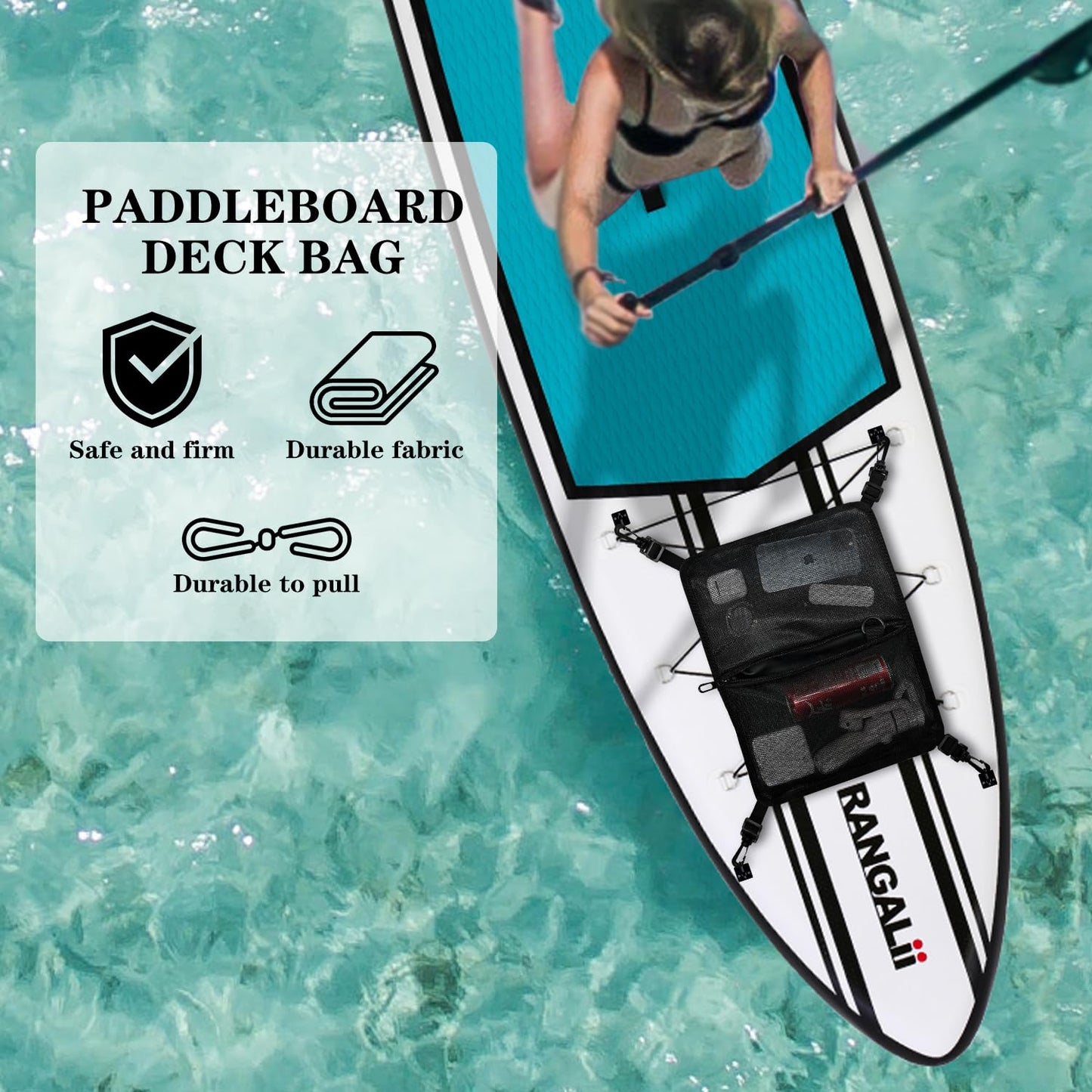 Paddleboard Deck Bag Accessories, Mesh Storage Bag Firm material and Strap Sup bag accessories